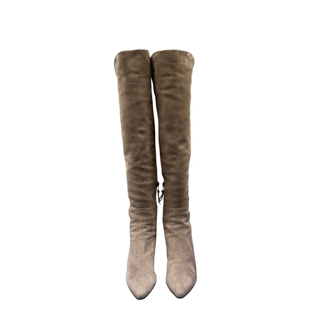 Size 6 Stuart Weitzman Allwayhunk Almond Suede Over The Knee Block Heel Boots